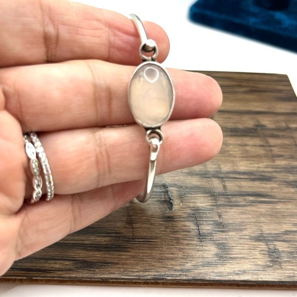 Sterling Silver and Light Pink Quartz Minimalist Bracelet - Picture 6 of 12